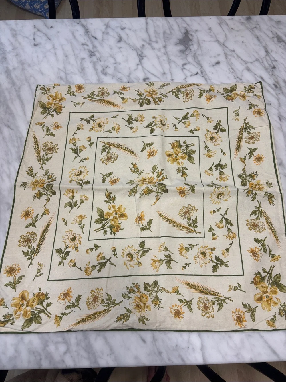 April Cornell Yellow Floral Cream Square Pillow Cover with Green Accents